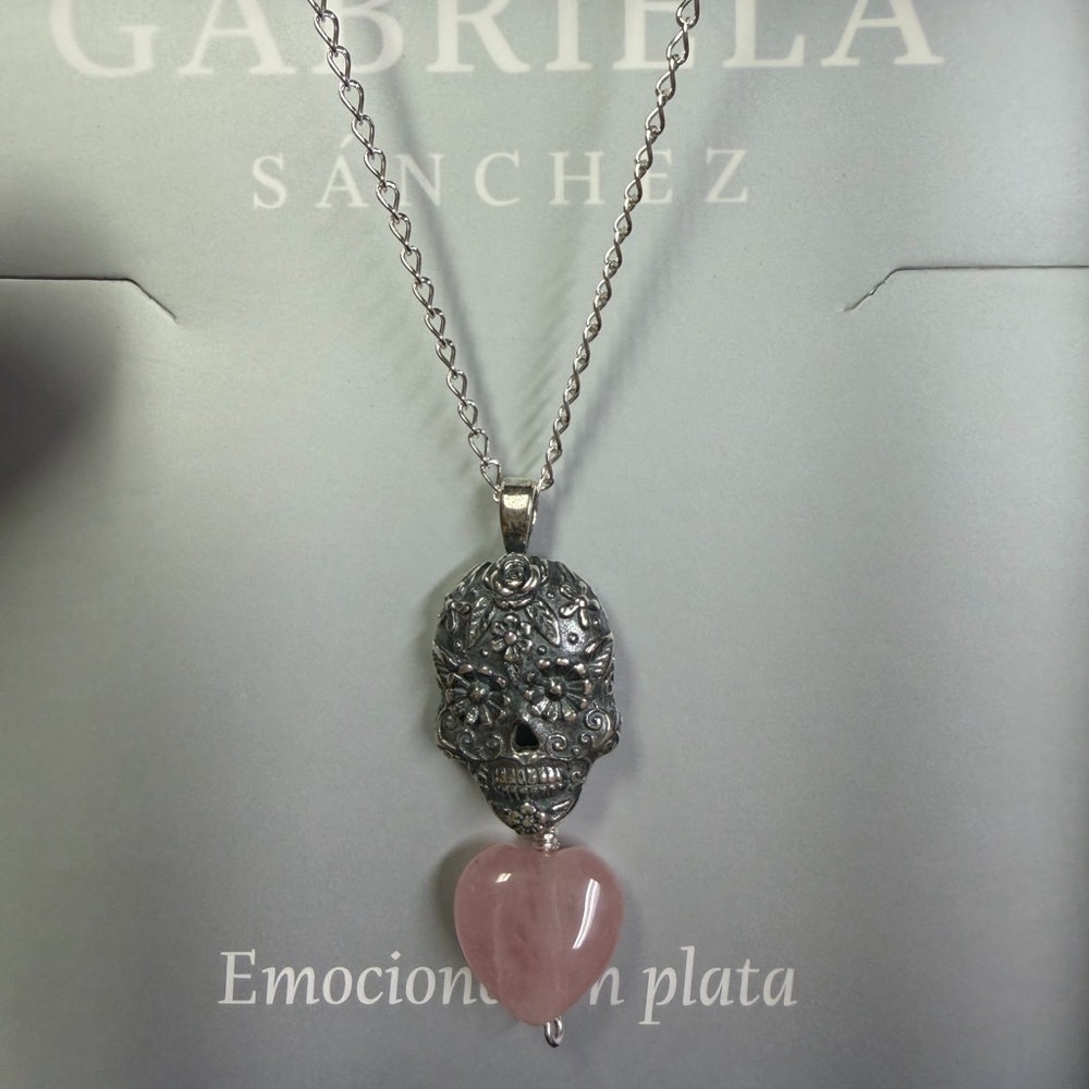 Gabriela Sanchez 925 sterling silver dia de muertos charm and pink quartz